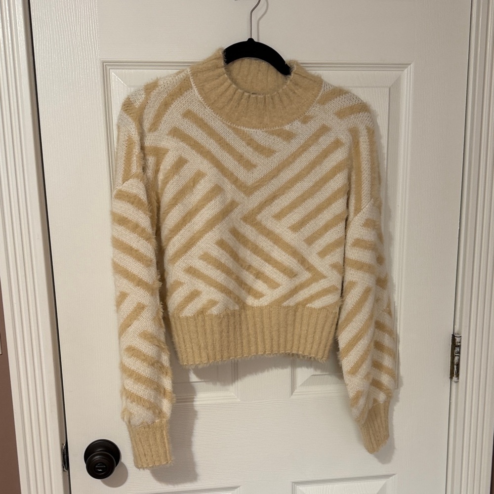 Sugarlips Cream and Tan Geometric Turtleneck Sweater